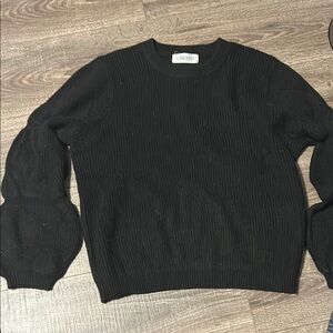 CBRAND Black Bubble Sleeve Ribbed Sweater